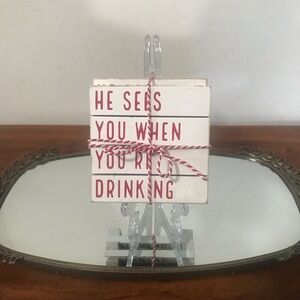 ✔️NWOT White Christmas Coasters with Red Text Message ☃️